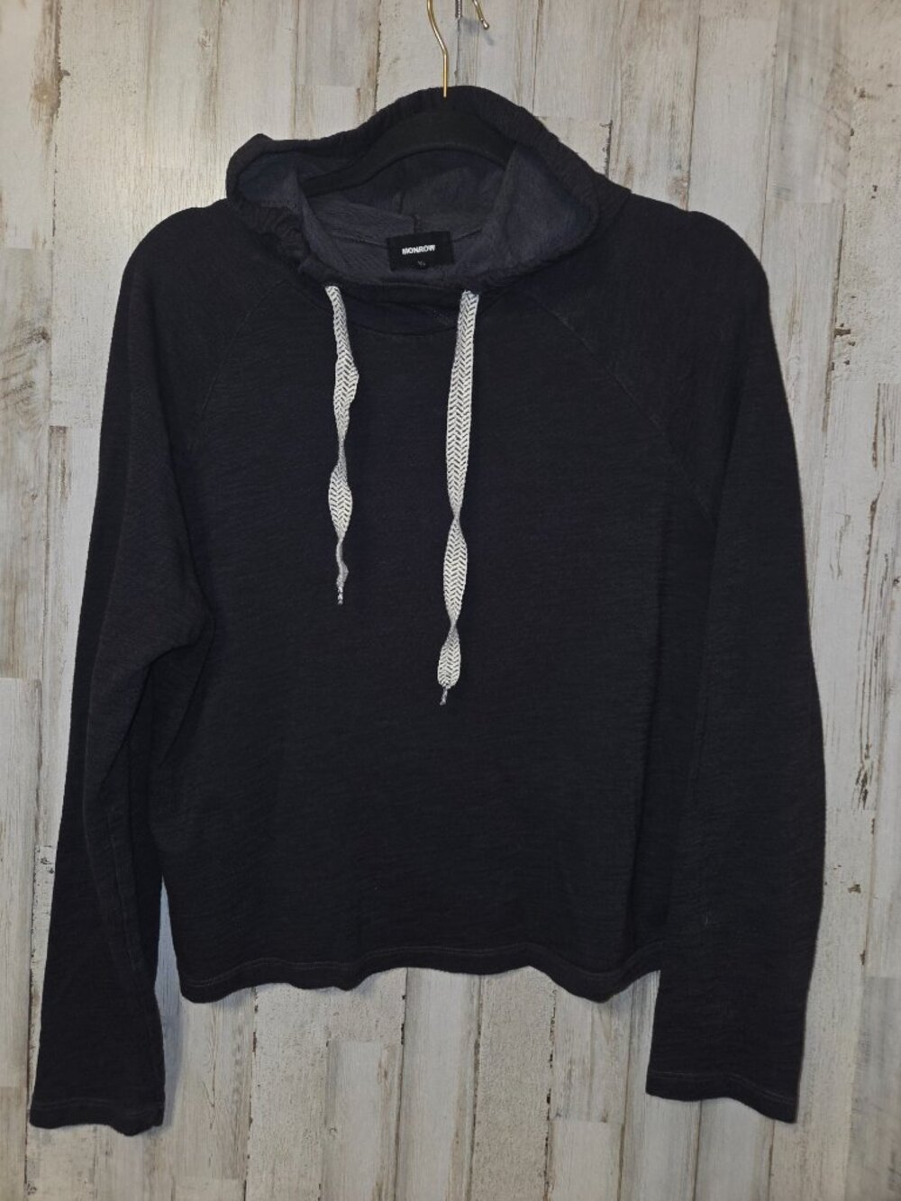 EUC Monrow size M Terry Hoodie Sweatshirt Crop Drawstring